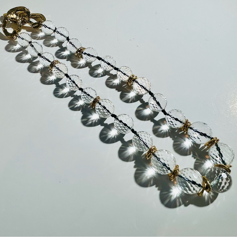 Carlisle NY “Sphere” Cut Crystal and Gold Necklace & Matching Earring Set RARE - Picture 7 of 13